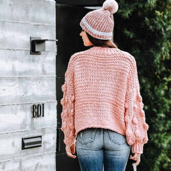 Textured Pom Pom Sleeve Sweater - Picture 4 of 4